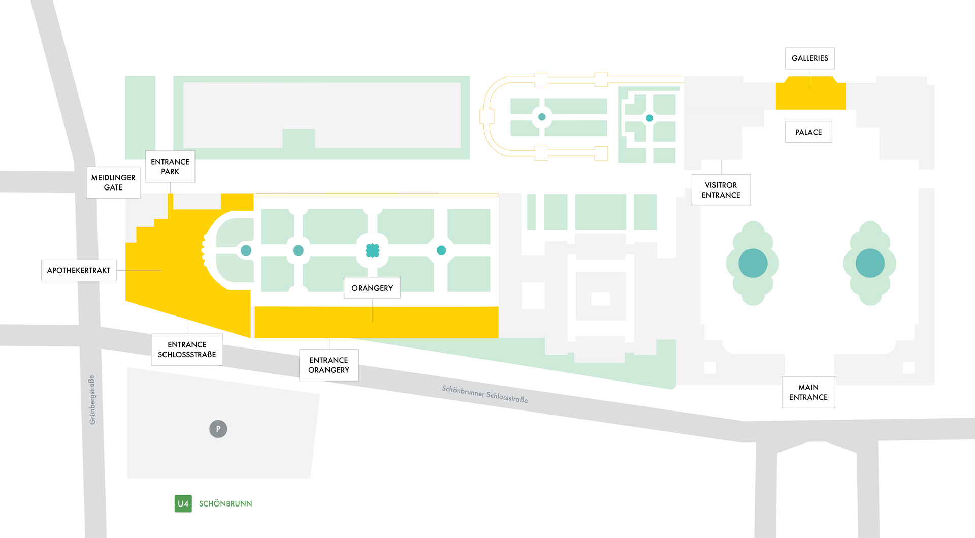 Schönbrunn Map (Anfahrtsplan) with all entrances English